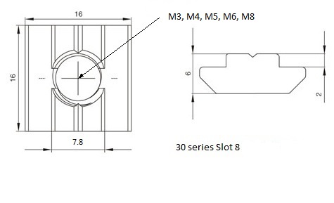 slider nut 3030 slot-8 drawings